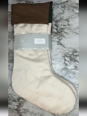 NWT Farmhouse Set of 3 22” Christmas Stockings cream brown green red wine